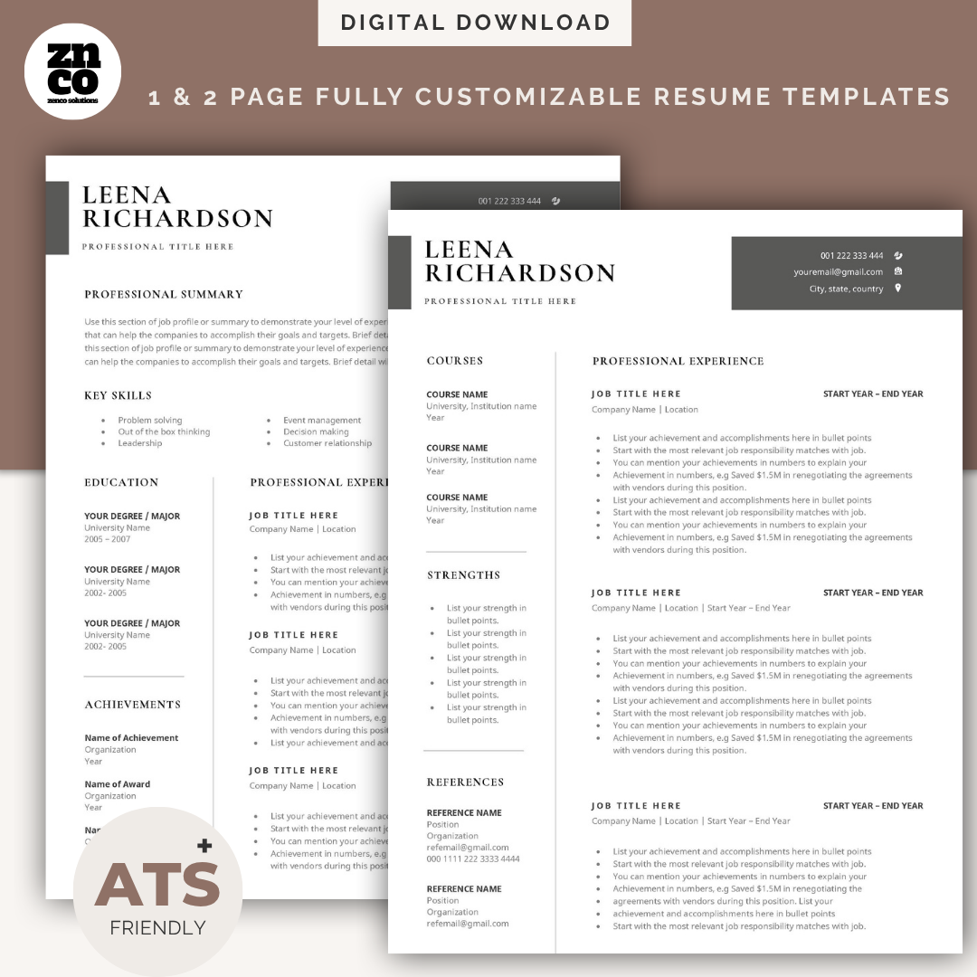 Professional Resume & Cover Letter Template Kit | Editable in Google Docs, Word and Pages | Digital Download | Zenco Solutions