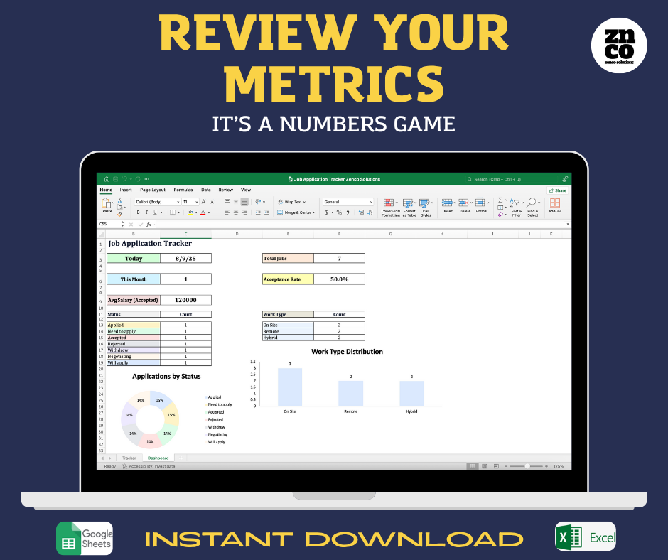 Job Application Tracker Template | Google Sheets & Microsoft Excel | Digital Download | Job Search Organization | Zenco Solutions