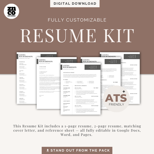 Professional Resume & Cover Letter Template Kit | Editable in Google Docs, Word and Pages | Digital Download | Zenco Solutions